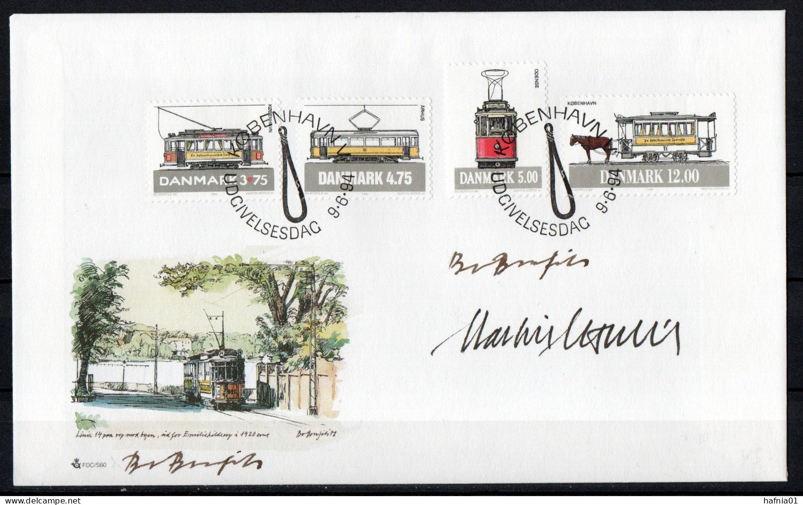 Martin Mörck. Denmark1994. Trams. Michel 1080 - 1083 FDC. Signed. - FDC