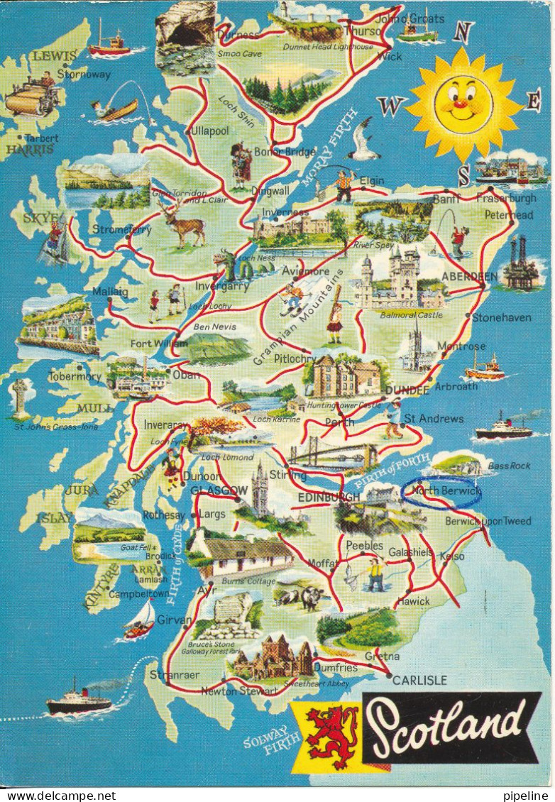 United Kingdom Postcard Sent To Denmark North Berwick 6-6-1980 Scotland MAP - Other & Unclassified