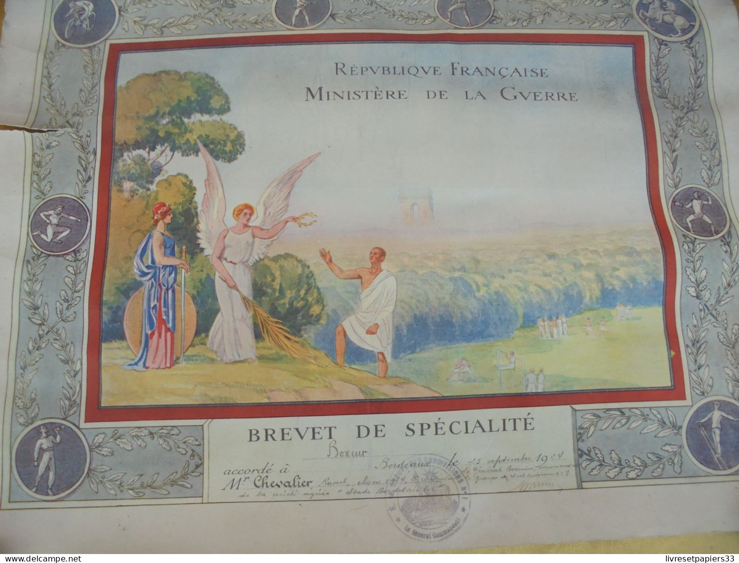 Brevet De Spécialité 1929 Boxeur Raoul Chevalier Ministére De La Guerre - Dokumente