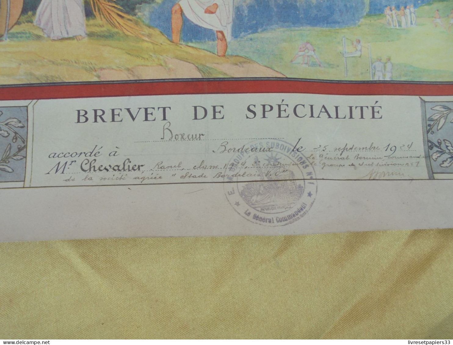 Brevet De Spécialité 1929 Boxeur Raoul Chevalier Ministére De La Guerre - Documenten