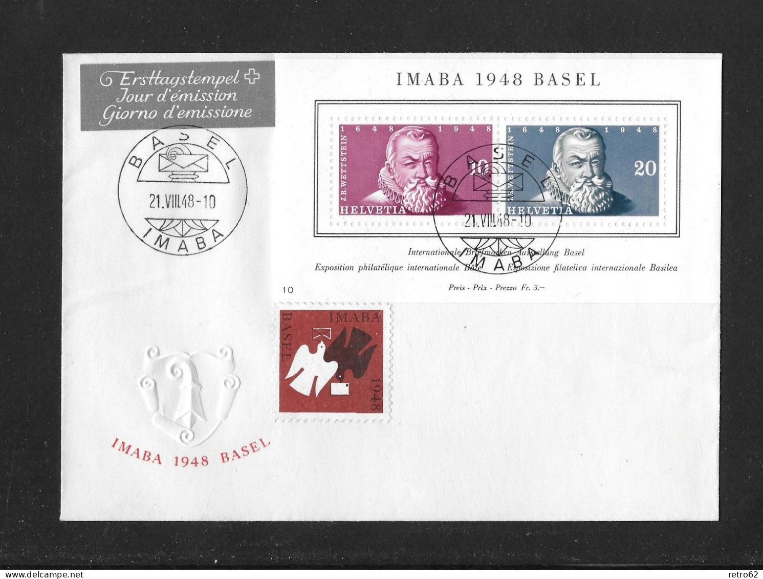 1948  IMABA BASEL ► Offizieller, Dekorativer Ersttags-Brief Mit Block W31 Und IMABA Vignette - Covers & Documents