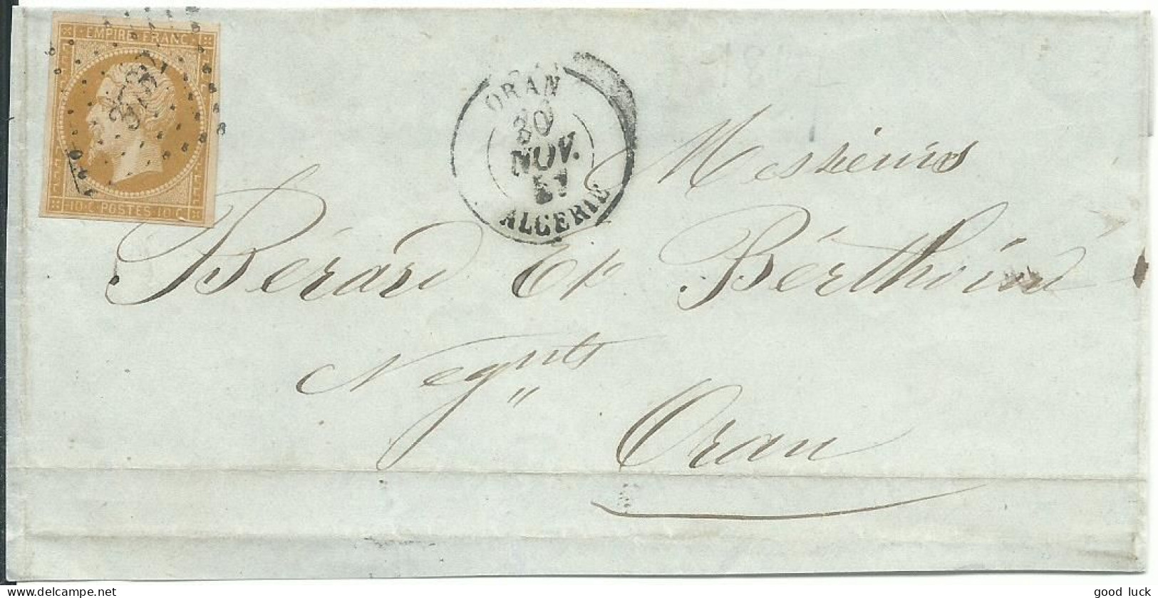 FRANCE LETTRE 10 C PC 3732 ORAN / ALGERIE POUR ORAN DE 1857  LETTRE COVER - 1849-1876: Periodo Clásico