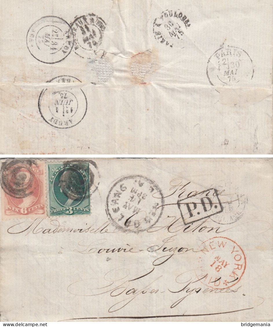 MTM114 - 1875 TRANSATLANTIC LETTER USA TO FRANCE Steamer SCYTHIA MAIDEN VOYAGE - PAID - Storia Postale