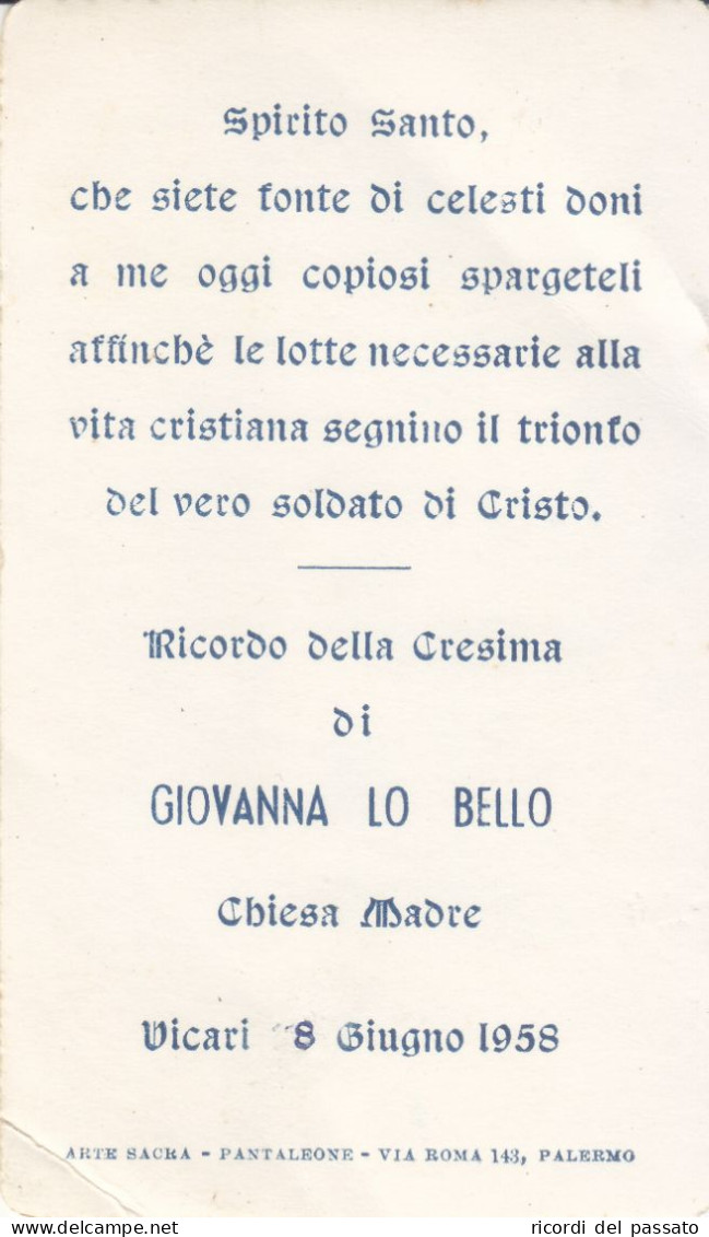 Santino Ricordo Di Cresima - Vicari 1958 - Imágenes Religiosas