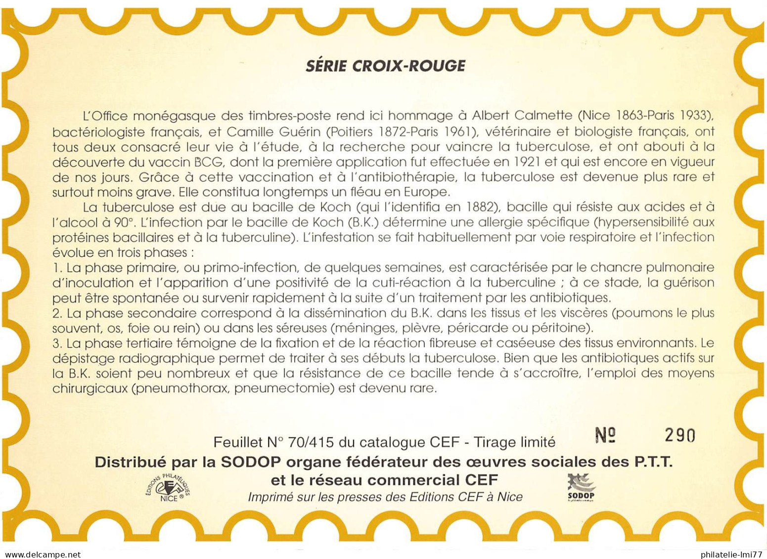 Feuillet CEF N° 70/415 - Série Croix-rouge - Altri & Non Classificati