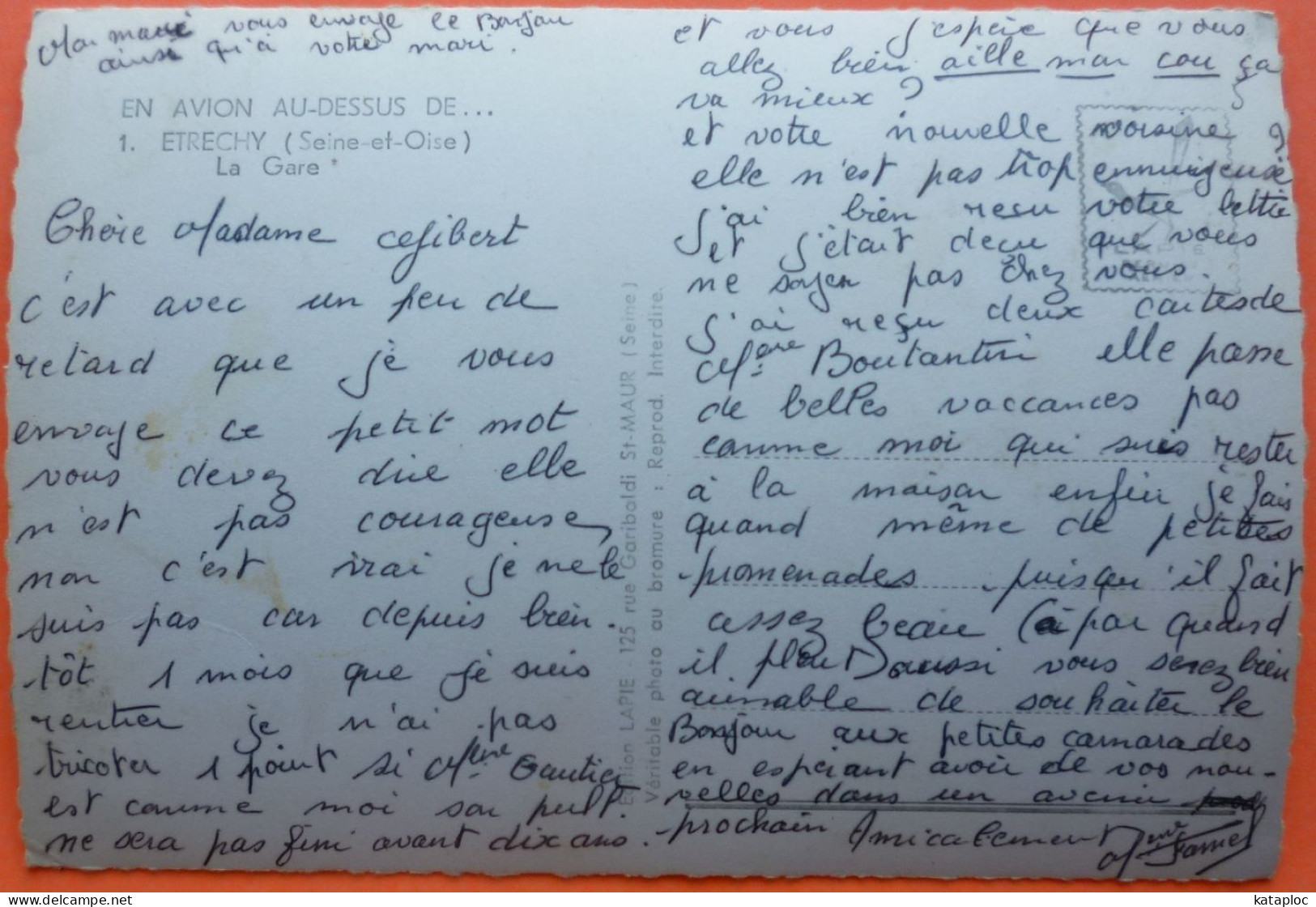 CARTE EN AVION AU-DESSUS DE ETRECHY - SEINE ET OISE - 91 - LA GARE -SCAN RECTO/VERSO -10 - Etrechy