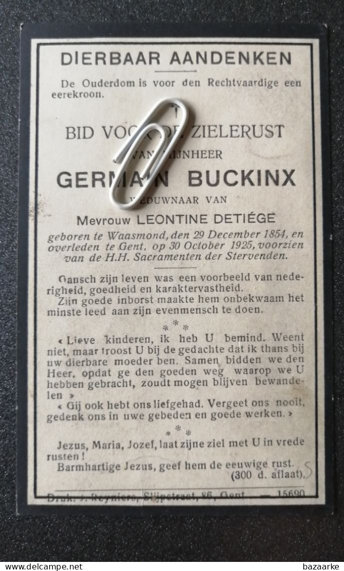 GERMAIN BUCKINX ° WAASMOND 1854 + GENT 1925 /  LEONTINE DETIÉGE - Imágenes Religiosas