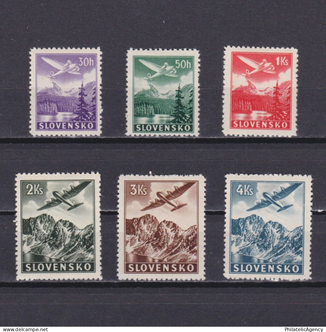 SLOVAKIA 1939, Sc# C1-C6,  Air Mail, Planes Over Tatra Mountains, MH - Ongebruikt