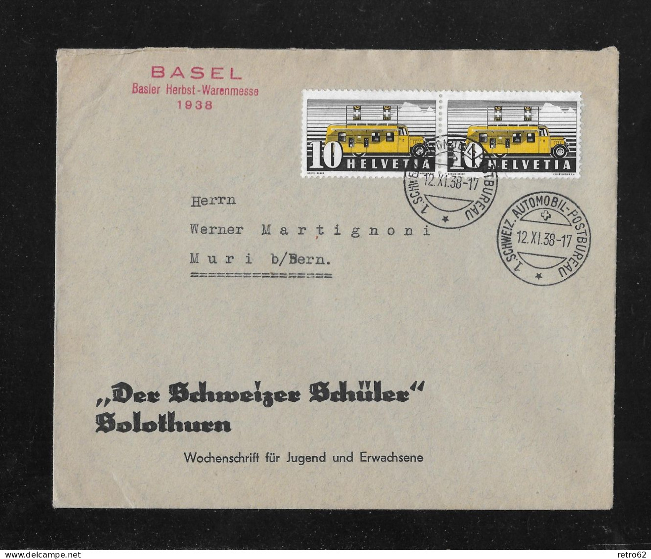 1938 HEIMAT SOLOTHURN ► Brief Mit Zudruck "Der Schweizer Schüler" Wochenblatt Für Jugend Und Erwachsene - Lettres & Documents