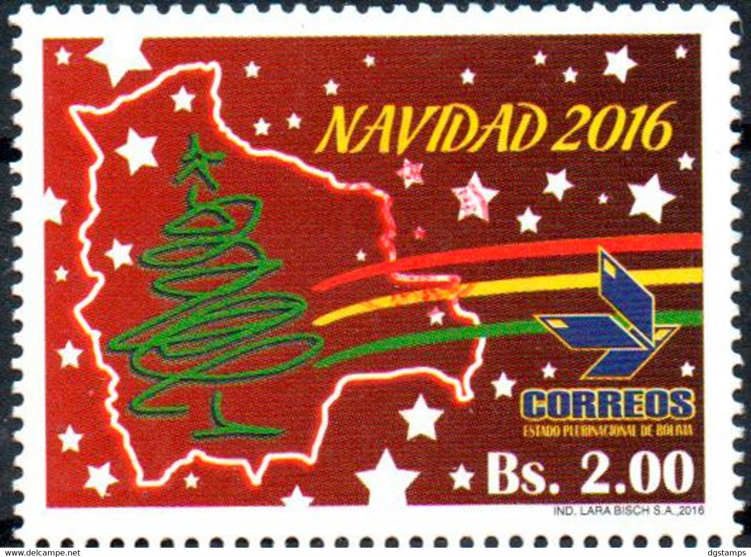 Bolivia 2018 ** CEFIBOL 2376 Issuance 2016 ECOBOL Christmas (CB 2287) Enabled AgBC. Only 50 Known. - Bolivien