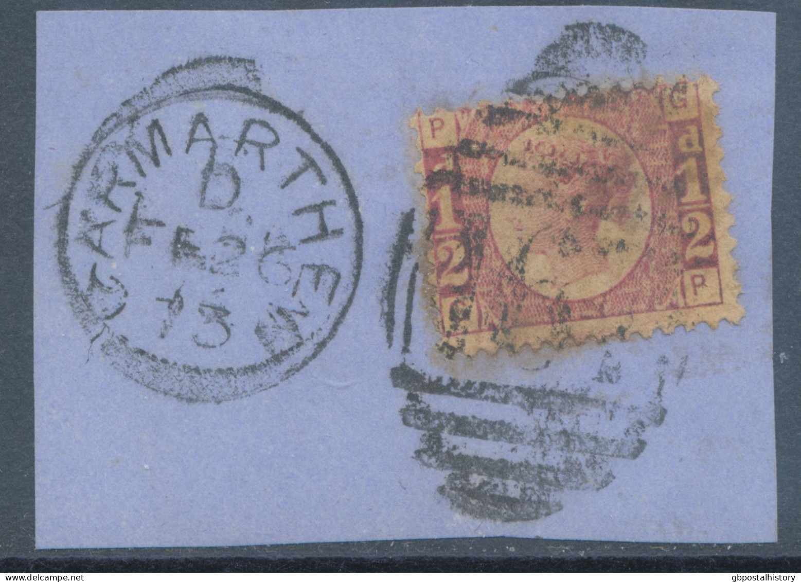 GB QV ½d Plate 5 (GP) Superb Used On Piece With Duplex „CARMARTHEN / 167“, Carmarthenshire, Wales (4VOD, Time Code D), 2 - Usati