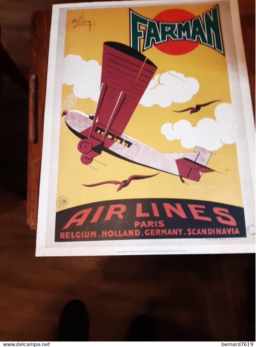 Affiche Aviation Farman Air Lines Paris  - Belgium - Holland- Germany Scandinavia - Afiches