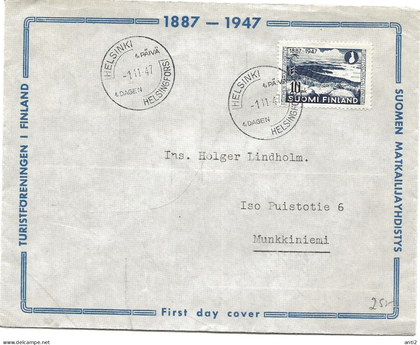 Finland   1947 60th Anniversary Of The Tourism Association, Koli Heights In Eastern Finland Mi 346 FDC - Briefe U. Dokumente