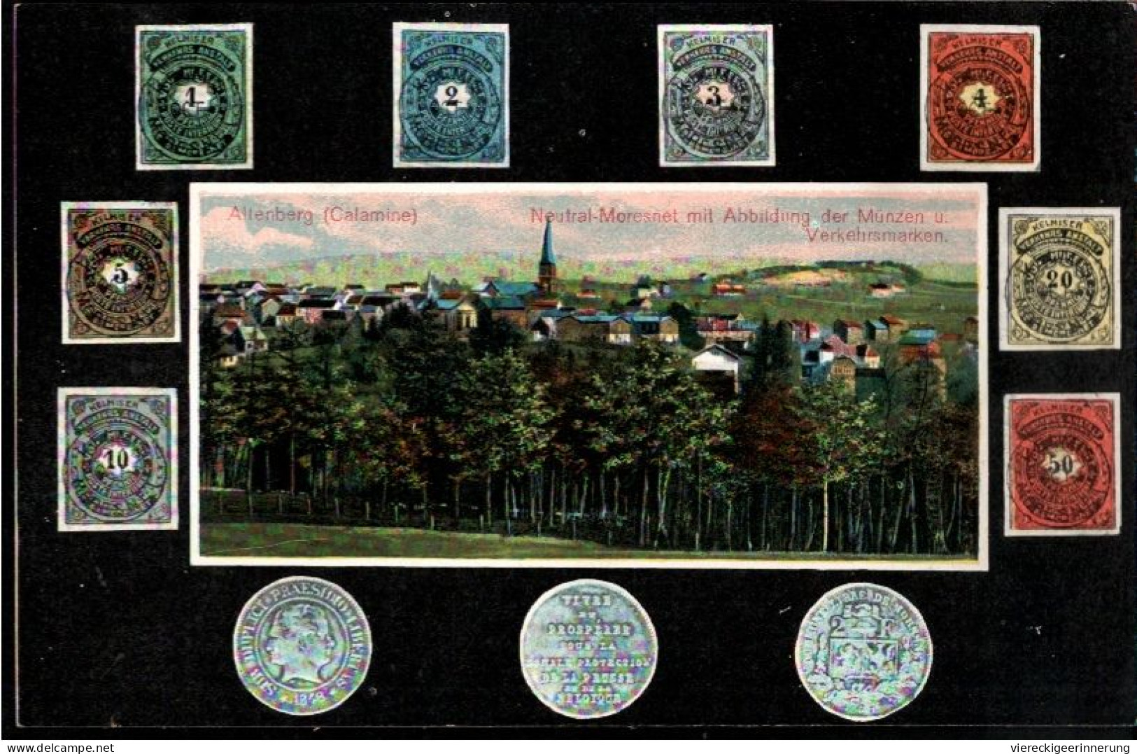 ! Alte Ansichtskarte Neutral Moresnet, Altenberg, La Calamine, Stamps, Coins - Andere & Zonder Classificatie
