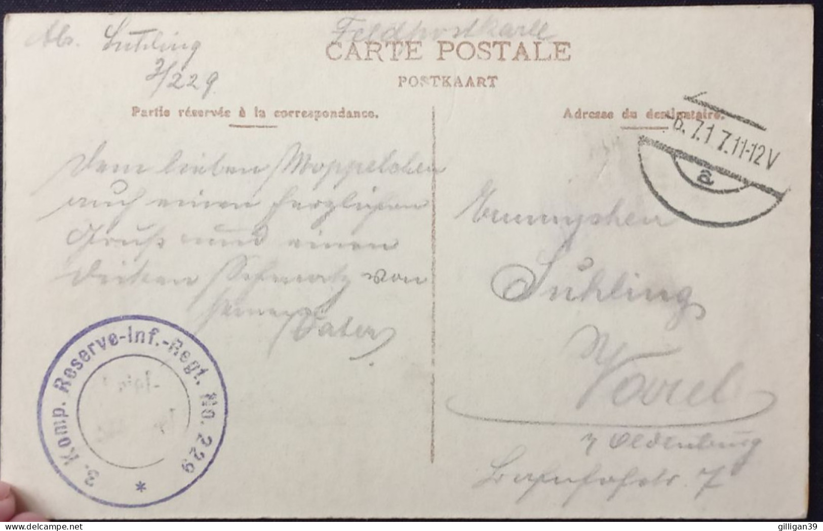 ROULERS, Rue Conscience, 3. Komp. Reserve-inf.-Regt. No. 229, Feldpost 1917 - Roeselare