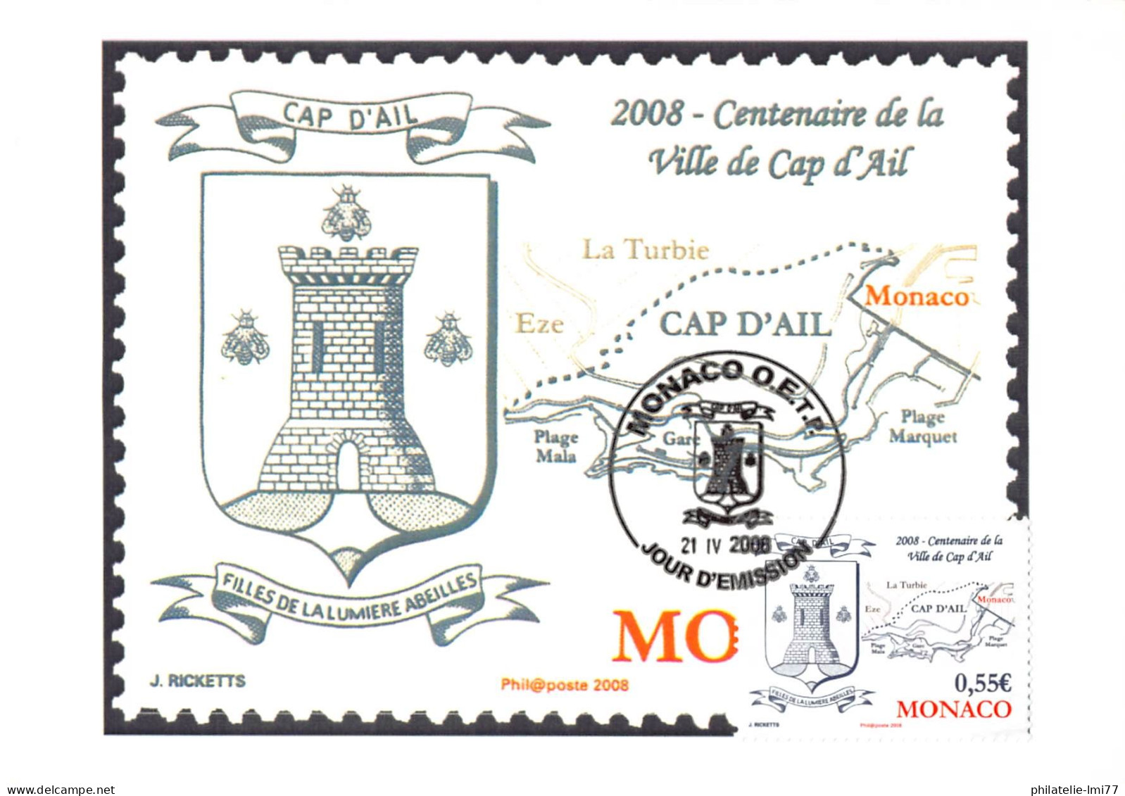 CM CEF - Centenaire Ville De Cap D'Ail, Oblit 21/4/08 - Maximum Cards