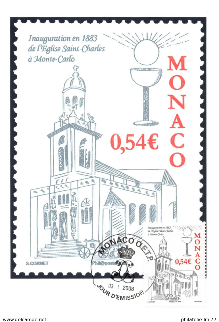CM CEF - Église St Charles, Oblit 3/1/08 - Maximum Cards