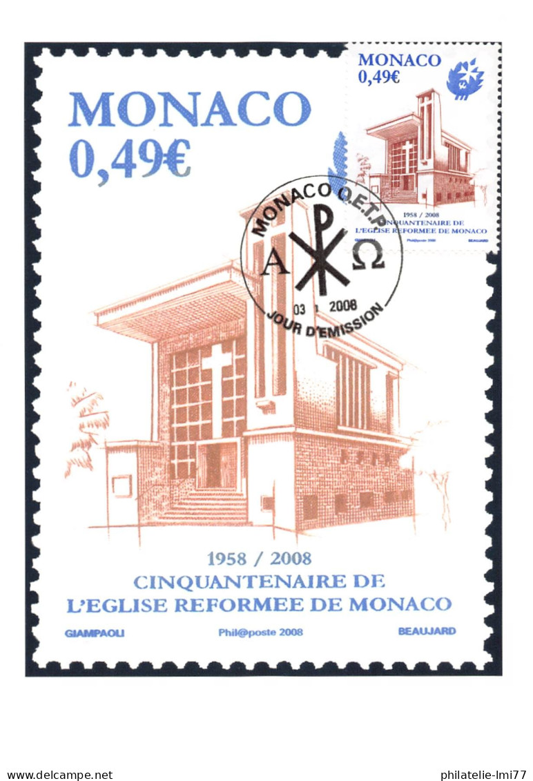 CM CEF - Église Réformée De Monaco, Oblit 3/1/08 - Maximum Cards