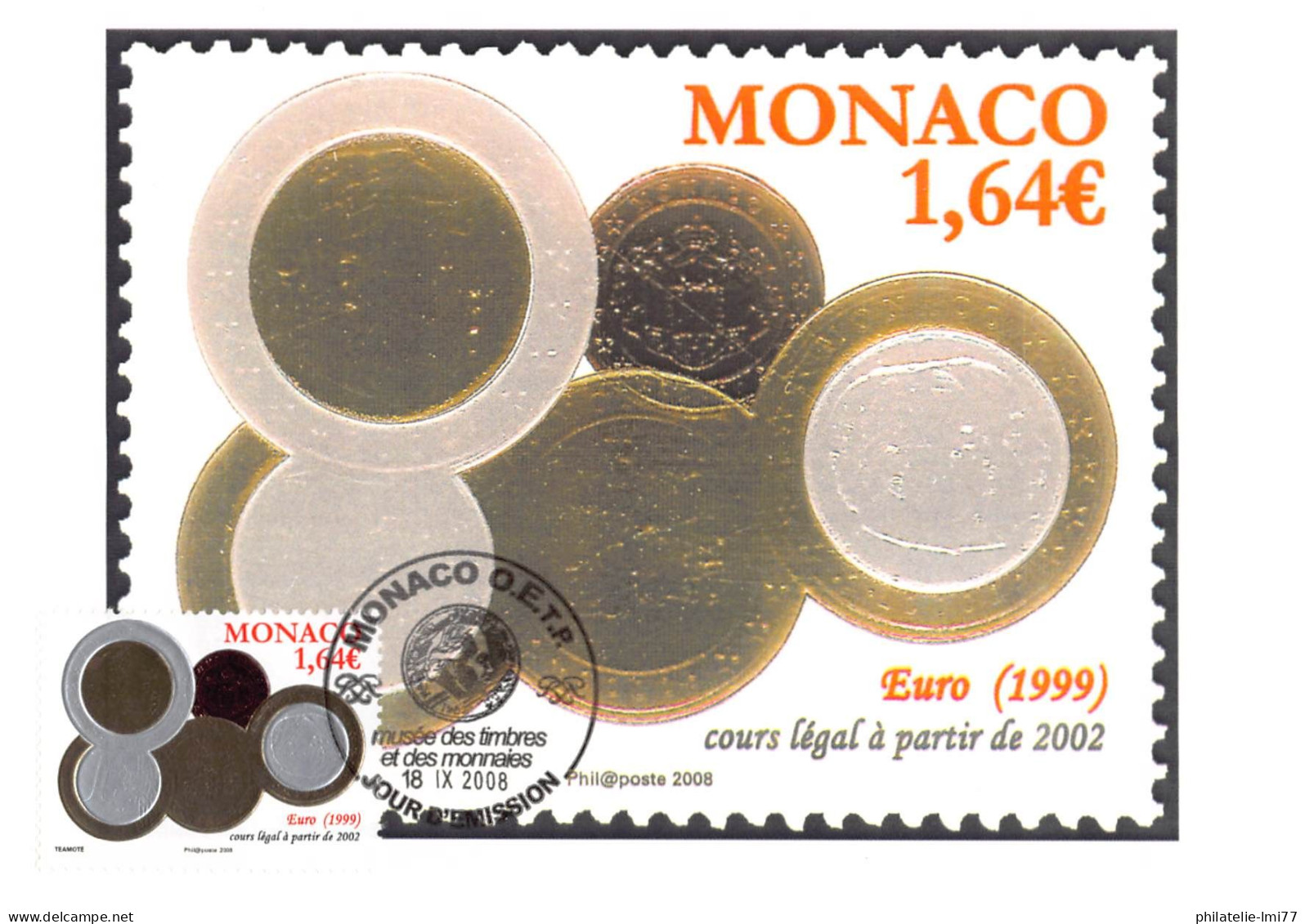 CM CEF - Série Numismatique (6 Cartes), Oblit 18/9/08 - Maximumkarten (MC)