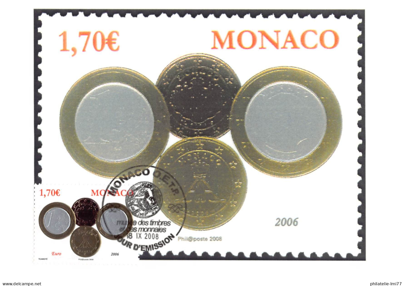CM CEF - Série Numismatique (6 Cartes), Oblit 18/9/08 - Maximum Cards