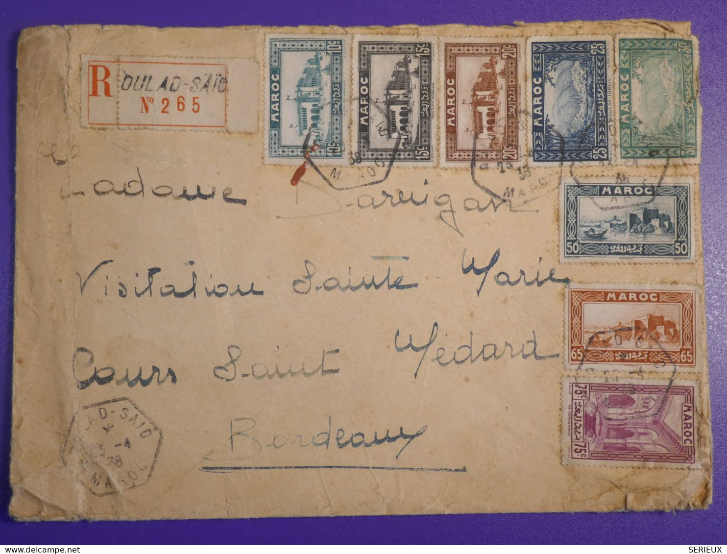 DM20   MAROC BELLE LETTRE RECO   1938 PETIT BUREAU OULAD SAID  +VIGNETTES+AFF.   INTERESSANT+ + - Covers & Documents