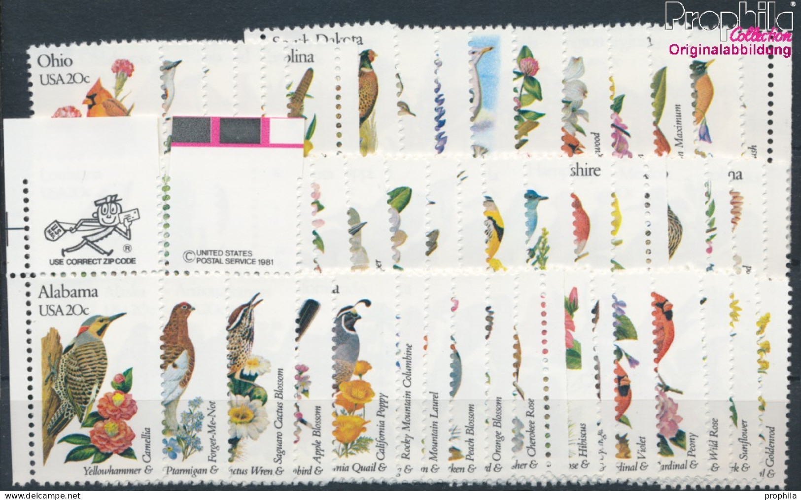 USA 1532F-1581F (kompl.Ausg.) Linienzähnung Postfrisch 1982 Vögel Und Blumen Der Bundesstaaten (10348710 - Nuovi