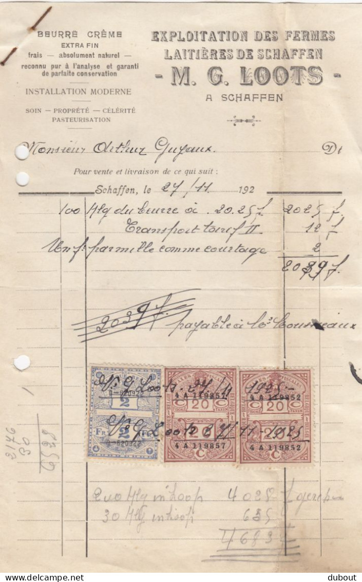 Diest/Schaffen - Factuur Exploitation Des Fermes Laitières De Schaffen Loots - Jaren 20 (W56) - 1900 – 1949