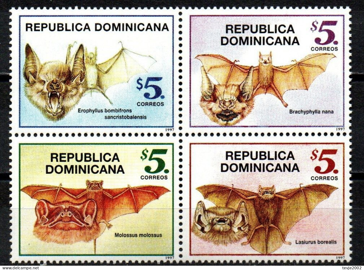 Dominikanische Republik 1997 - Mi.Nr. 1864 - 1867 - Postfrisch MNH - Tiere Animals Fledermäuse Bats - Bats