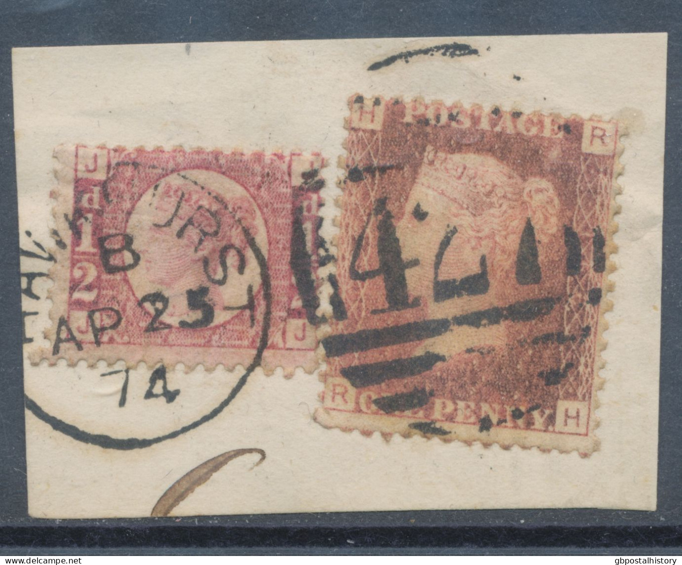 GB QV ½d Plate 4 (JJ) Together With 1d Plate 166 (RH) Superb Used On Piece With Duplex „HAWKHURST / 427“, Kent (4VODA, U - Gebraucht