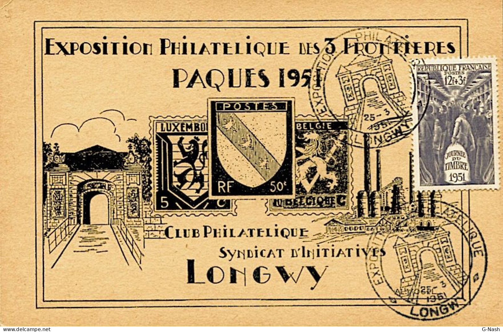 Journée Du Timbre - Exposition Philatélique De Longwy - 25/03/1951 - Temporary Postmarks