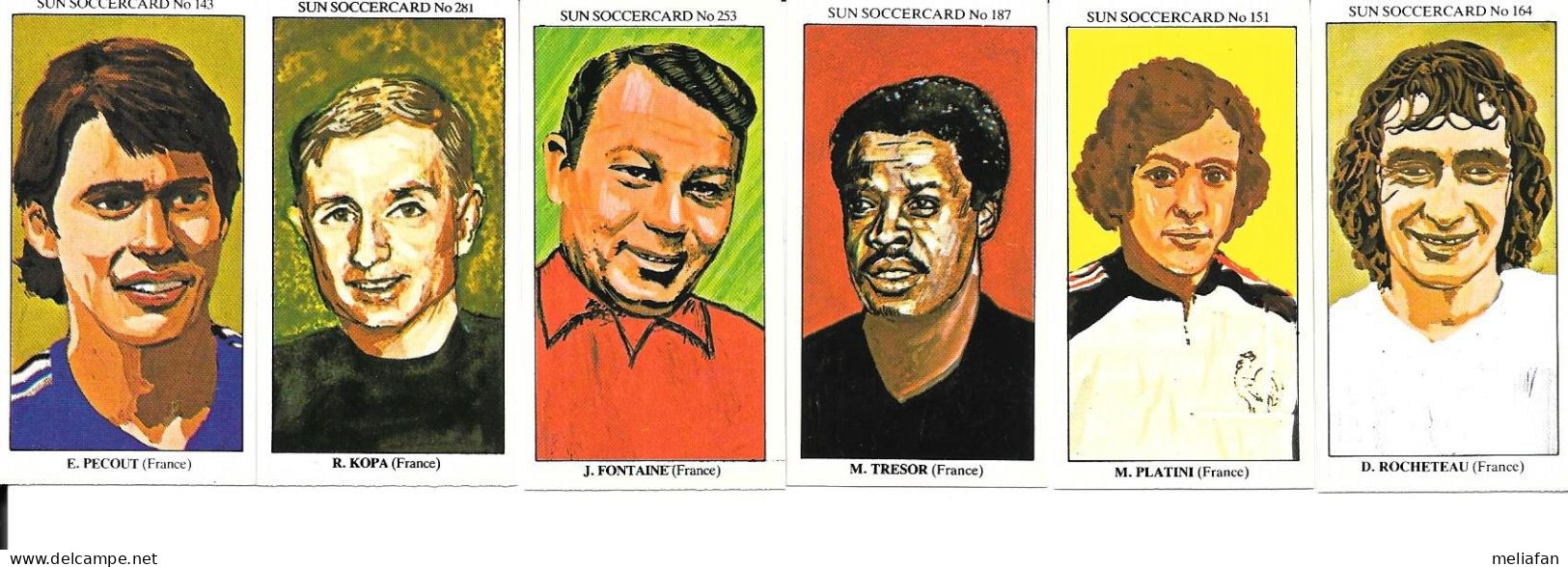 CG38 - SUN SOCCER CARDS - MICHEL PLATINI - MARIUS TRESOR - RAYMOND KOPA - JUST FONTAINE - DOMINIQUE ROCHETEAU - PECOUT - Altri & Non Classificati