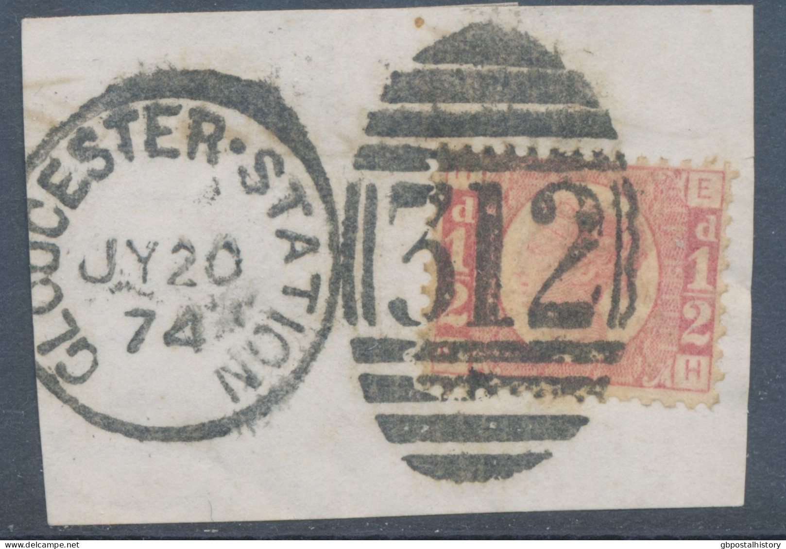 GB QV ½d Plate 5 (EH) Superb Used On Piece W Scarce Duplex „GLOUCESTER-STATION / 312“, Gloucestershire POSTMARK-ERROR - Gebruikt