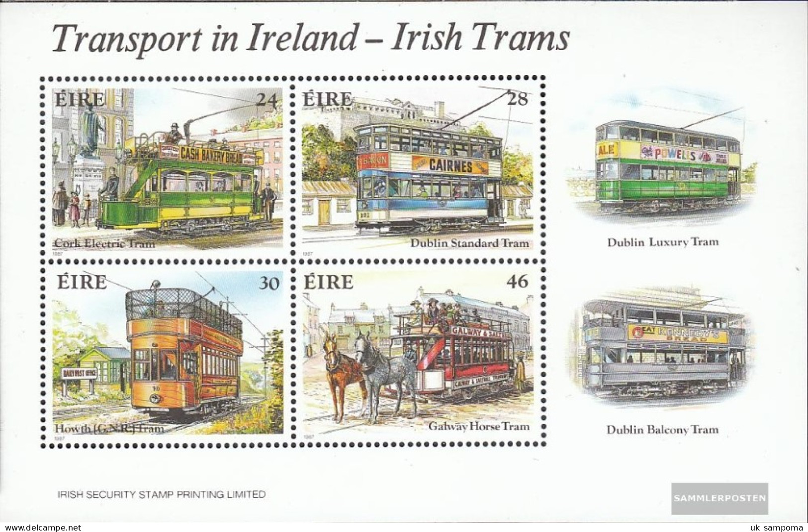 Ireland Block6 (complete Issue) Unmounted Mint / Never Hinged 1987 Historical Trams - Nuovi