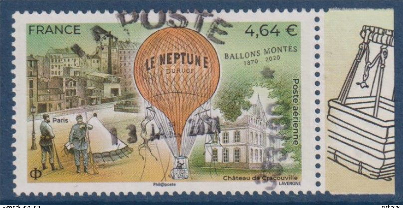 Ballon Monté, Le Neptune N°PA84a Avec BdF Illustré Oblitéré150è Anniversaire De La Poste Par Ballon Monté - 1960-.... Oblitérés