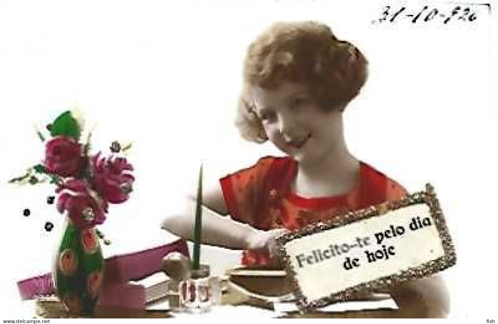 Portugal & Postal, Fantasia, Mulher, Felicito-te Pelo Dia De Hoje, A. Noyer Serie 4344, Lisboa 1919 (88880) - Andere & Zonder Classificatie