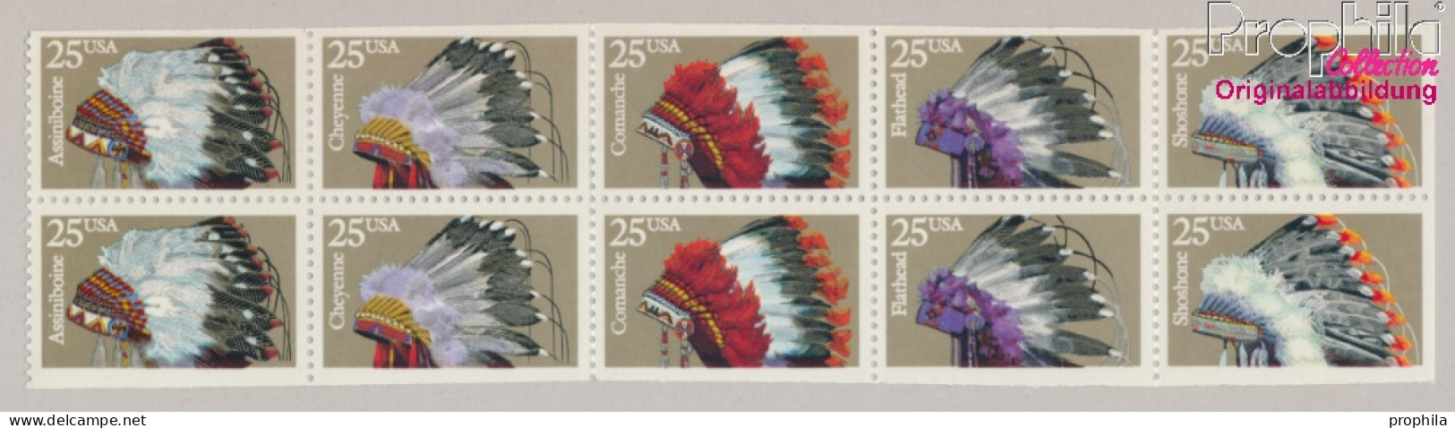 USA 2098-2102 Zehnerblock (kompl.Ausg.) Postfrisch 1990 Indianer Kopfschmuck (10368265 - Neufs