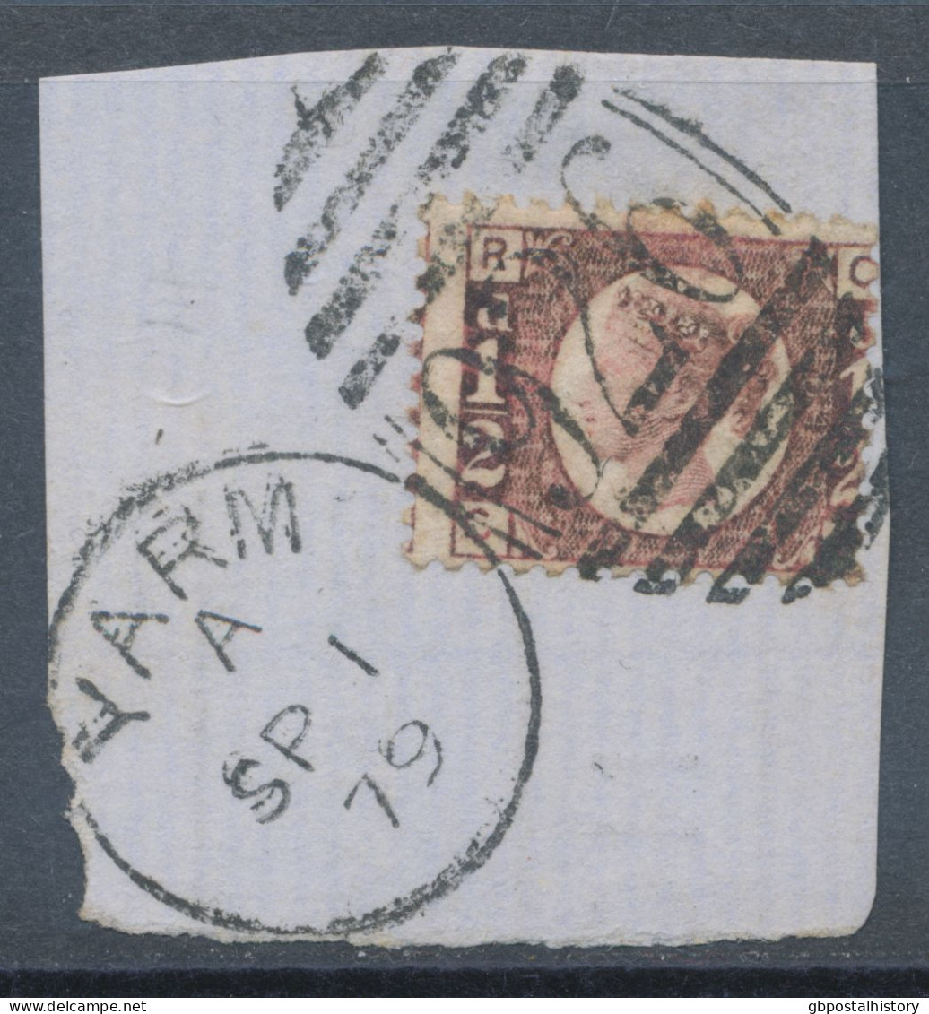 GB QV ½d Plate 14 (CR) Clear Dark Color Superb Used On Piece With Duplex „YARM / 926“, Yorkshire (4VODB, Time Code „A“), - Oblitérés