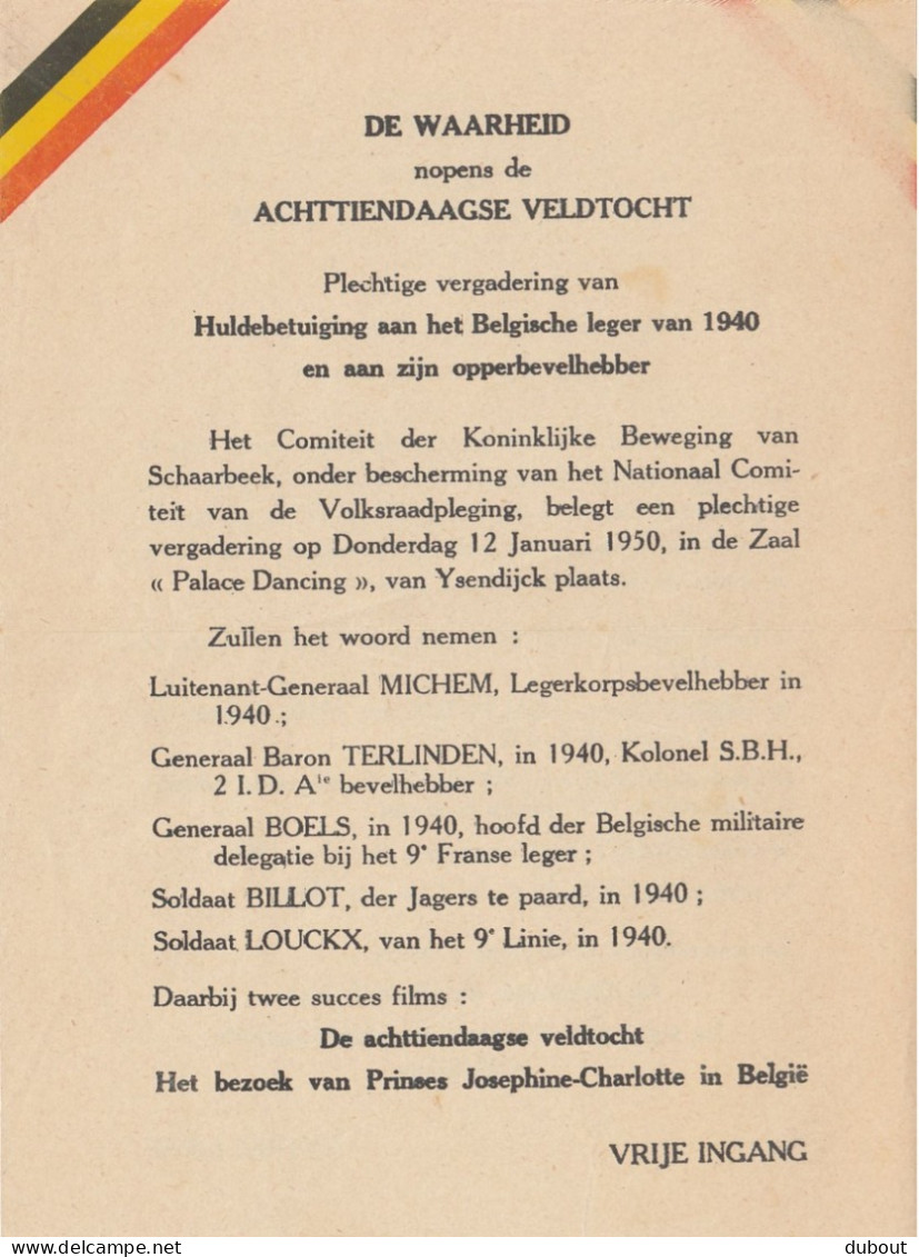 WOII - Brussel/Schaarbeek  Uitnodiging 1950 Frans + Nederlandstalig (W66) - Manuscrits