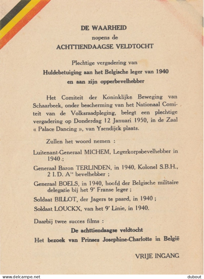 WOII - Brussel/Schaarbeek  Uitnodiging 1950 Frans + Nederlandstalig (W66) - Manuscritos