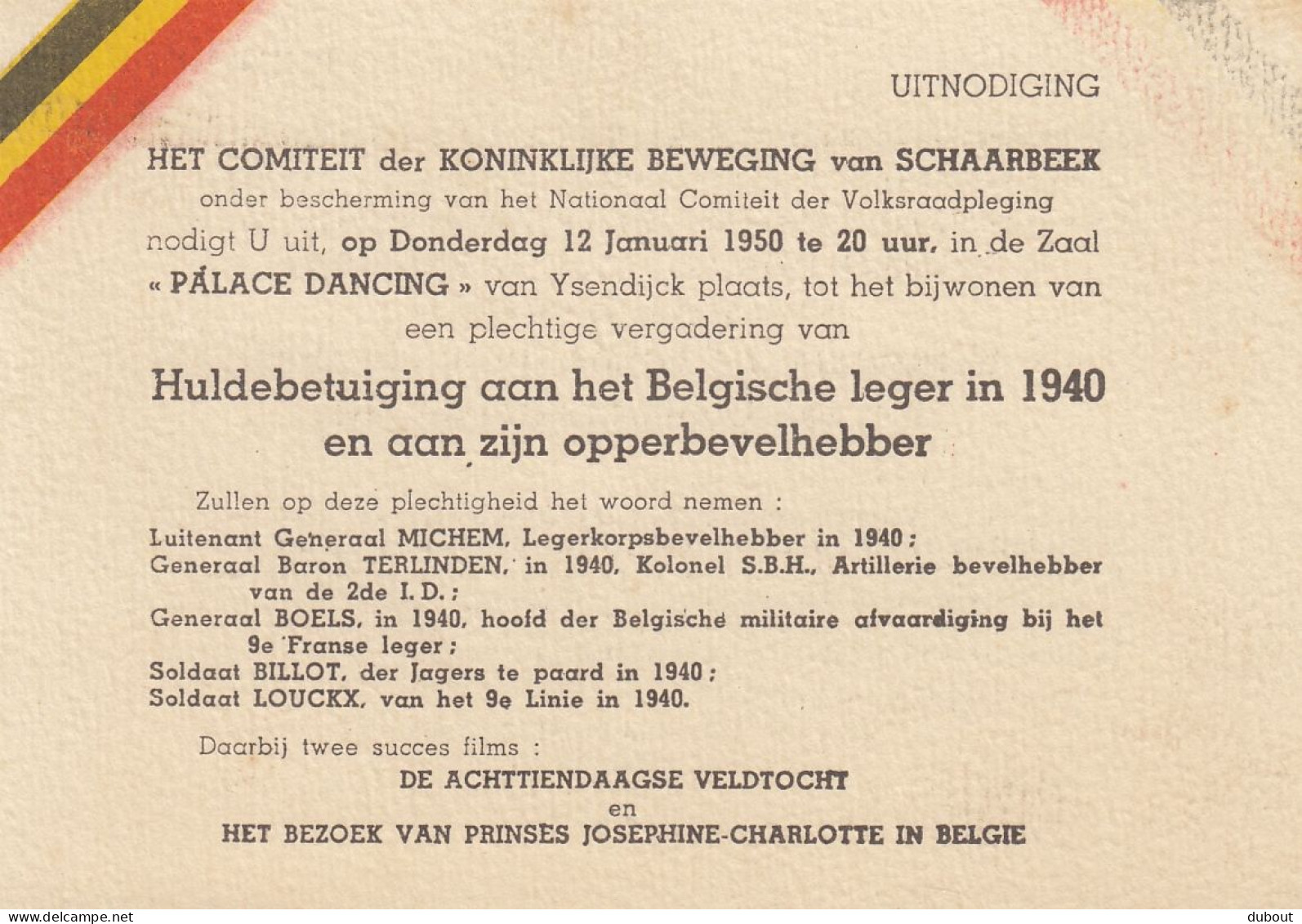 WOII - Brussel/Schaarbeek  Uitnodiging 1950 Frans + Nederlandstalig (W66) - Manuscripts