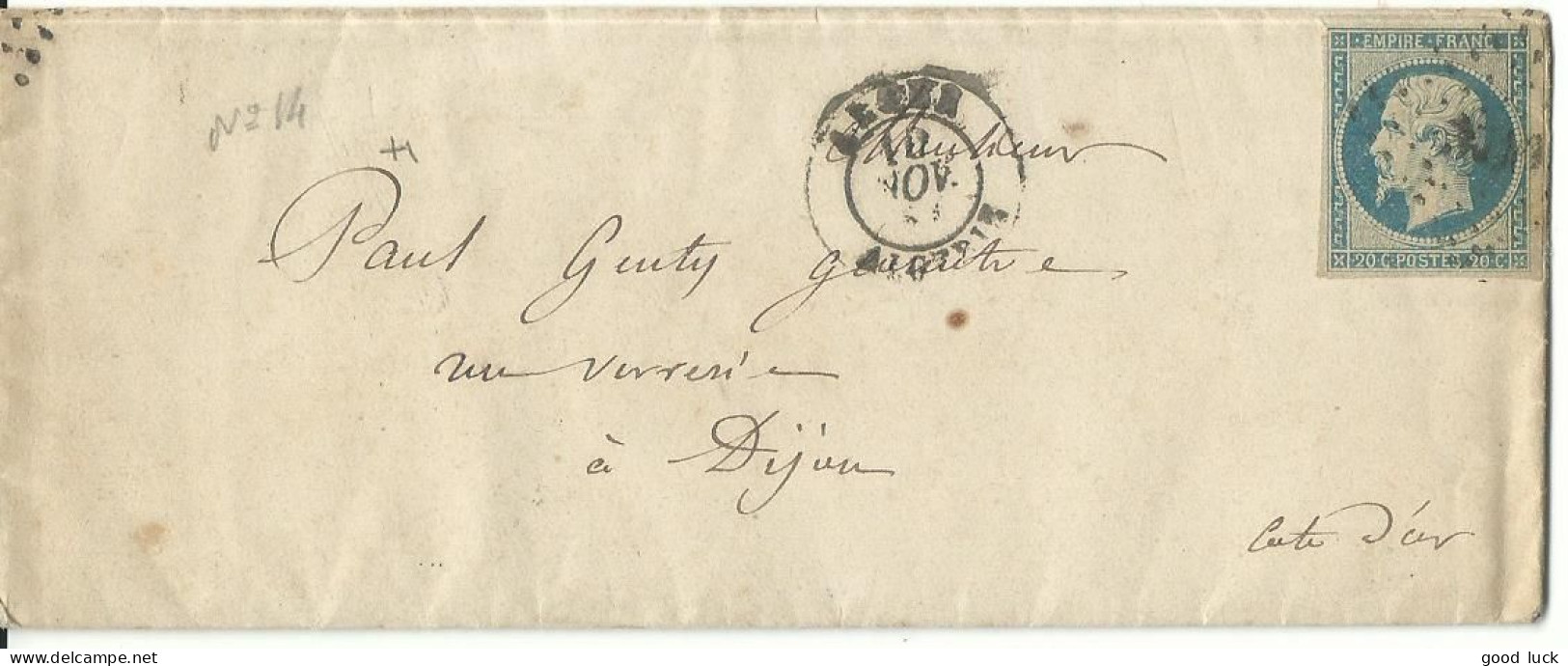 FRANCE LETTRE 20c ALGER / ALGERIE POUR DIJON ( COTE D' OR ) DE 1854  LETTRE COVER - 1849-1876: Période Classique