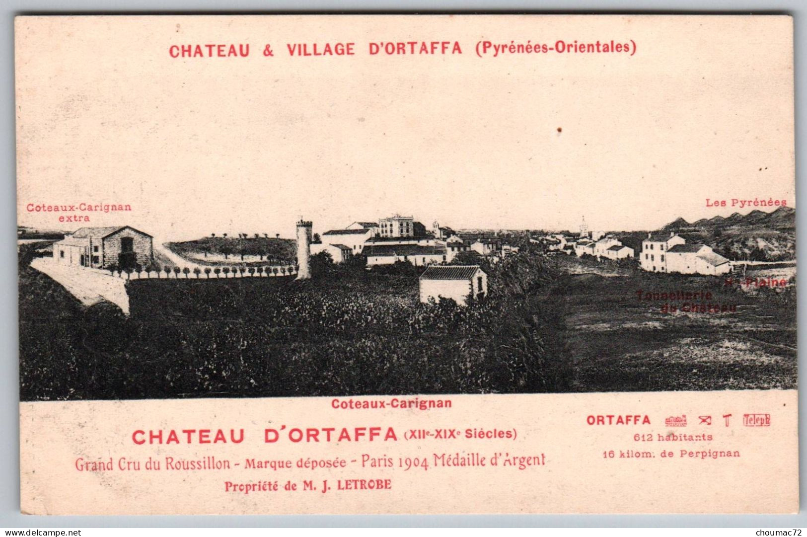 (66) 454, Ortaffa, Château D'Ortaffa, Coteaux Carignan, Grand Cru Du Rousillon, Voir Dos - Autres & Non Classés