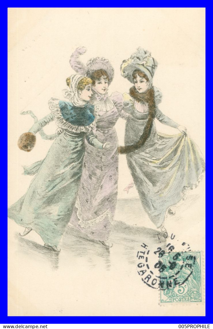 * Fantaisie * Type VIENNE * 3 Femmes Faisant Du Patinage - Patinoire - Art Nouveau - Chapeaux - 1905 - Women