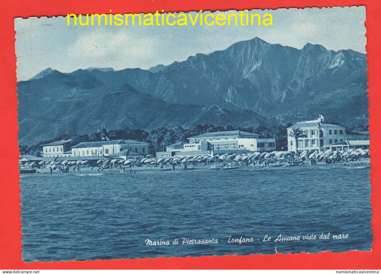 Marina Di Pietrasanta Tonfano Spiaggia Animata Alberghi Cpa Viaggiata 1956 Lucca Toscana - Lucca