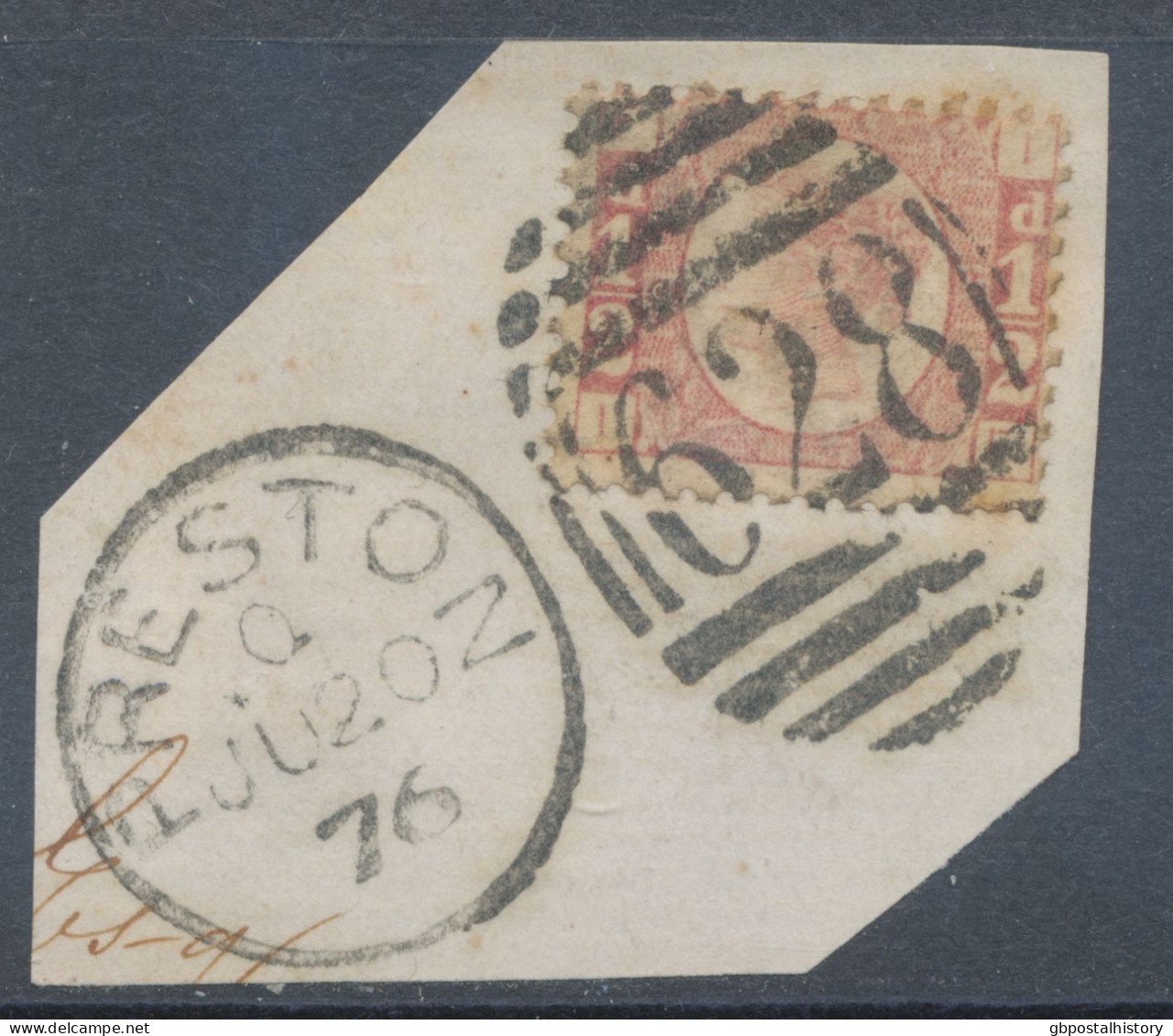 GB QV ½d Plate 5 (IF) Superb Used On Piece With Duplex „PRESTON / 628“, Lancashire (4VODB, Time Code Q), 20.6.1876 - Oblitérés