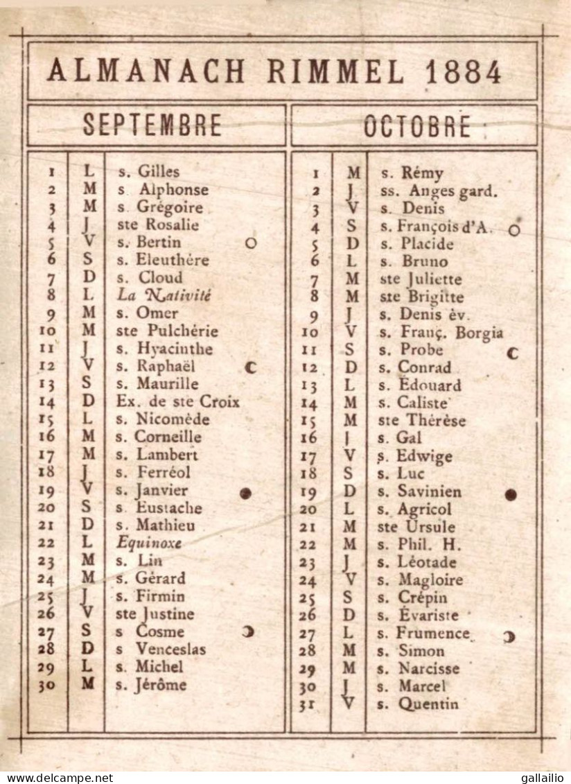 CHROMO ALMANACH RIMMEL CHINOISE CALENDRIER 1884 - Otros & Sin Clasificación