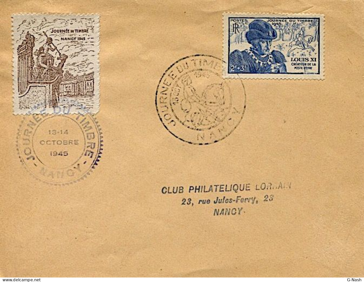 Journée Du Timbre  - Nancy Le 13 Et 14 Octobre 1945 - Vignette De L'Exposition - Temporary Postmarks