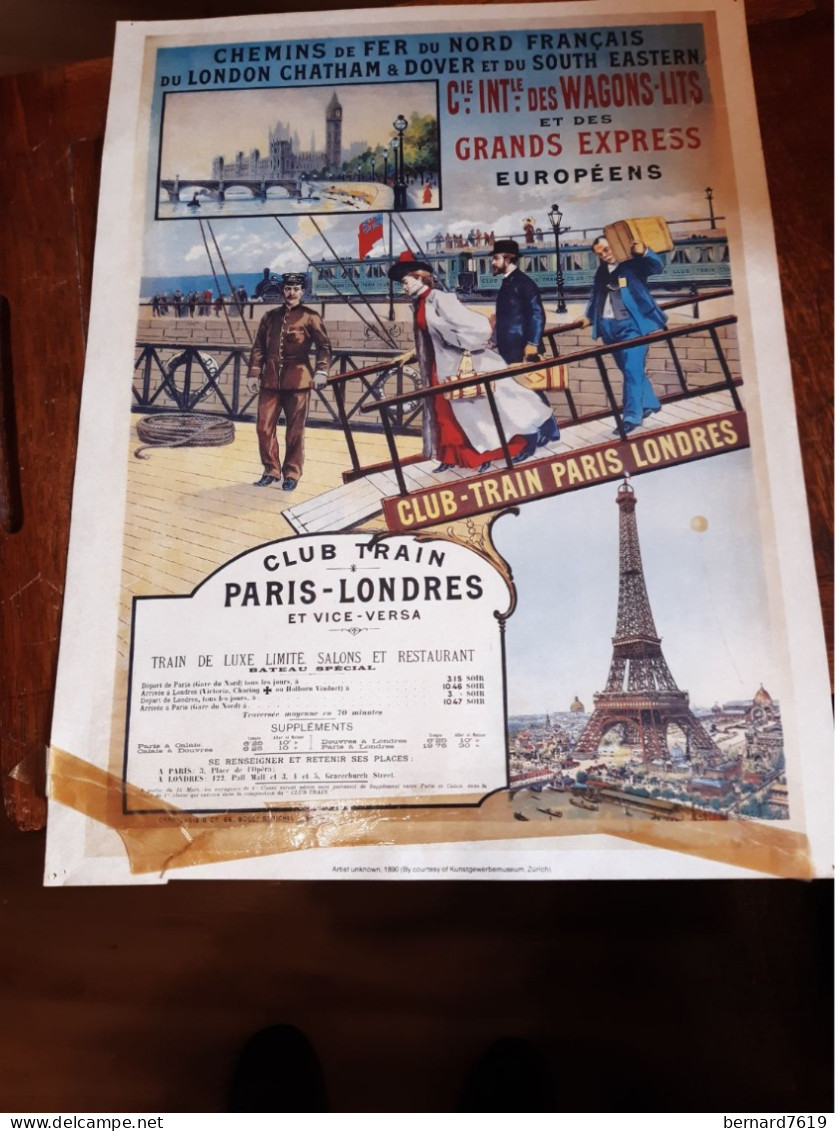 Affiche Chemin De Fer Francais Club Train Paris Londres - Tour Eiffel - Posters