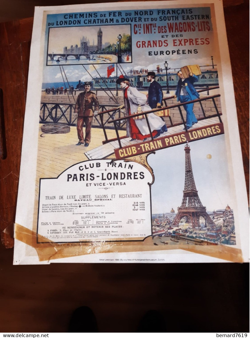 Affiche Chemin De Fer Francais Club Train Paris Londres - Tour Eiffel - Plakate