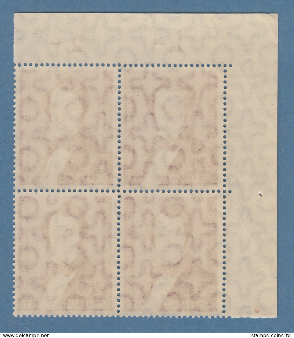 Berlin 1951 Lortzing Mi.-Nr. 74 Eckrand-Viererblock OL Postfrisch **  - Unused Stamps